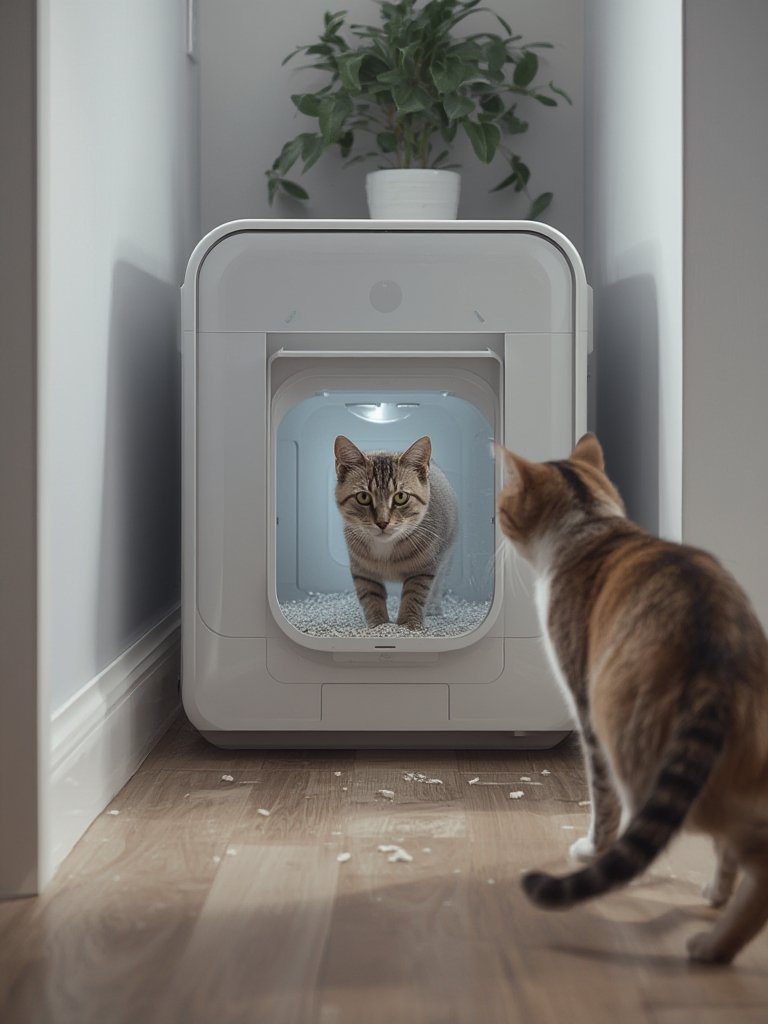 automatic litterbox in action